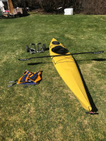 Walden Odyssey 13.5 kayak with paddle, vest and dolly