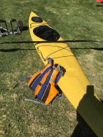 Walden Odyssey 13.5 kayak with paddle, vest and dolly