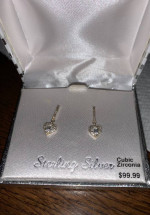 Heart shaped dangling earrings- sterling silver - cubic zirconia- NEW!