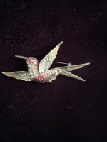 Vintage Ruby Red Eye Hummingbird Jeweled Pin