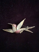 Vintage Ruby Red Eye Hummingbird Jeweled Pin