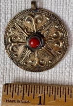 Unusual Vintage Pendant Round Circle Great Design Red Stone
