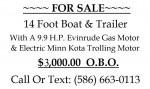 Boat For Sale Spring Special!!! 14 Foot Aluminum Boat, Trailer, & Motor