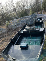 Fishing boat with 2 motors trolling and 4hp 4 stroke outboard