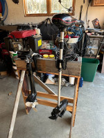 Fishing boat with 2 motors trolling and 4hp 4 stroke outboard
