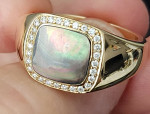 MENS KABANA HEAVY 14K YELLOW GOLD BLACK MOTHER OF PEARL & DIAMOND RING