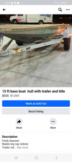 bass boat/flats skiff 15ft  with title & trailer
