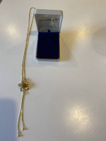 1980's Jonell Gold Metal Slider Necklace Mesh Rose Lariat