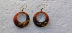 Copper Enamel Dangle Hoop Earrings with Brass Overlay Design OBO