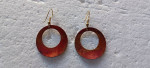 Copper Enamel Dangle Hoop Earrings with Brass Overlay Design OBO