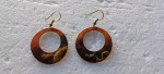 Copper Enamel Dangle Hoop Earrings with Brass Overlay Design OBO
