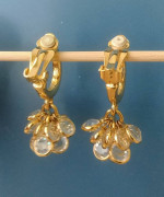 Swarovski Crystal Earrings Cluster Bezel Clip On Gold Tone Vintage