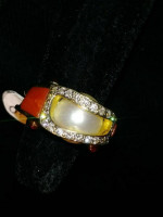 RANDY POLK 18k Pearl ring with Diamonds Rubies, Coral - w/ Appraisal