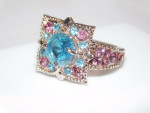 ORNATE LADIES RED & BLUE TOPAZ RING ~ COSTUME JEWELRY SIZE 6.5