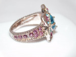 ORNATE LADIES RED & BLUE TOPAZ RING ~ COSTUME JEWELRY SIZE 6.5