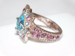 ORNATE LADIES RED & BLUE TOPAZ RING ~ COSTUME JEWELRY SIZE 6.5