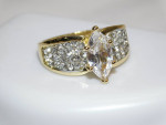 LADIES ART DECO WHITE TOPAZ COSTUME JEWELRY RING ~ SIZE 8