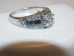 LADIES ART DECO BLUE & WHITE TOPAZ COSTUME JEWELRY RING ~ SIZE 7