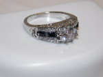 LADIES ART DECO BLUE & WHITE TOPAZ COSTUME JEWELRY RING ~ SIZE 7