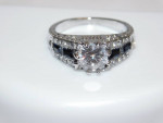 LADIES ART DECO BLUE & WHITE TOPAZ COSTUME JEWELRY RING ~ SIZE 7