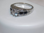 LADIES ART DECO BLUE & WHITE TOPAZ COSTUME JEWELRY RING ~ SIZE 7
