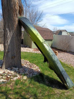 Kayak, with dolly and paddle