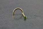 Yellow 14K Gold Nose Stud Ring - Green Peridot