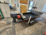 Nice 14.5ft Fiberglass Skiff, Good 2003 25hp Nissan motor, and trailer
