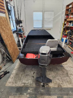Nice 14.5ft Fiberglass Skiff, Good 2003 25hp Nissan motor, and trailer