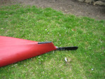 16 ft. Red Old Town Tandem Kayak.has paddles and rudder.