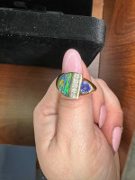 14k autralian black opal, tanzanite, diamond ring