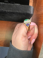 14k autralian black opal, tanzanite, diamond ring