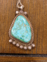 Estate Antique Three Hogan's Sterling Chain and Large Turquoise Charm