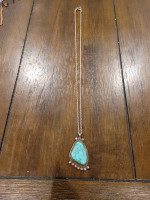 Estate Antique Three Hogan's Sterling Chain and Large Turquoise Charm