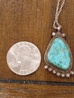 Estate Antique Three Hogan's Sterling Chain and Large Turquoise Charm