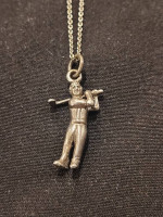 Estate Sterling Silver Golfer Charm on 18 in. Round Link Chain