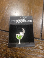 NEW Sterling Silver Margarita / Mixed Drink Charm Necklace or Bracelet