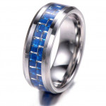 King's Will 8MM Tungsten Carbide Men Elegant Blue Ring Wedding Band