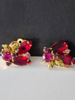 Multicolored brooch and clip on earrings