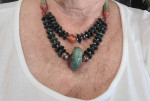 "VINTAGE" JADE, CORAL, STERLING SILVER BEADED STATEMENT NECKLACE