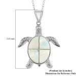 Blue Quartz Turtle Pendant Necklace 18 Inches in Silvertone 10.35 ctw