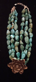 Barse Sterling Silver 3 Strand Polished Turquoise Nugget Necklace