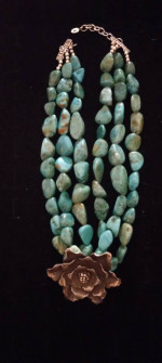 Barse Sterling Silver 3 Strand Polished Turquoise Nugget Necklace