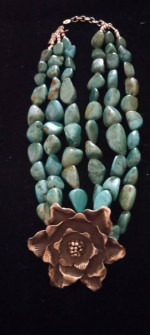 Barse Sterling Silver 3 Strand Polished Turquoise Nugget Necklace