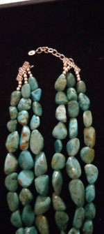 Barse Sterling Silver 3 Strand Polished Turquoise Nugget Necklace