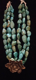 Barse Sterling Silver 3 Strand Polished Turquoise Nugget Necklace