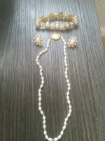 fashion jewelry: faux pearl bracelet, necklace,pierced earrings
