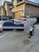 INFLATABLE BOAT, MOTOR, TRAILER