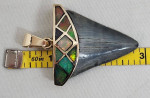14K Yellow Gold Pendant Natural Black Opal with Shark Tooth