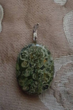 Pendant-Oval Polished-SS bail-Length 2.25"-Green Jasper Stone